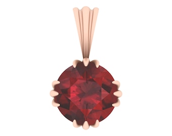 2.2Ct Solitaire Red Garnet Pendant In 14K Solid Rose Gold | Garnet Minimalist Pendant | Natural Round Shape Garnet Pendant | Garnet Pendant