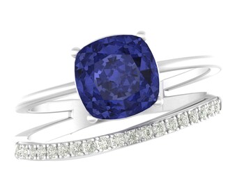 2.54Ct Natural Cushion Shape Tanzanite Engagement Ring In 14K White Gold, | AAAA Tanzanite & Diamond  Wedding Ring | December Birthstone