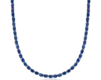 Handmade Blue Sapphire Tennis Necklace | Sterling Silver Sapphire Necklace | Wedding Necklace | Anniversary Necklace | Gifts For Wife