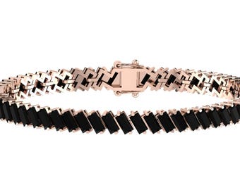 Gorgeous Natural Baguette Shape Black Onyx Tennis Bracelet In 925 Sterling Silver,Black Onyx Women's Bracelet,Perfect Gifts For Wife