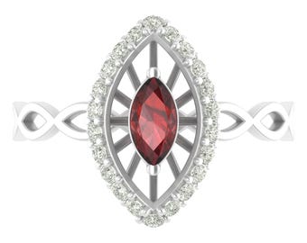 Natural Marquise Shape Red Garnet Engagement Ring | 925 Sterling Silver Garnet Ring | Unique Red Garnet Wedding Ring | January Birthstone