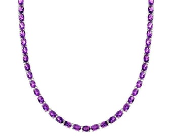 Natural Amethyst Tennis Necklace | Sterling Silver Amethyst Necklace | Handmade Amethyst Necklace | Anniversary Gifts | February Birthstone