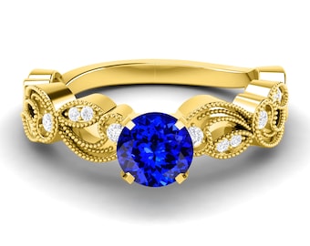 1Ct Natural Tanzanite Engagement Ring | 14K Solid Yellow Gold Tanzanite Ring | AAAA Tanzanite & Diamond Ring | Solitaire Ring | Promise Ring