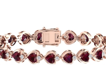 Gorgeous Natural Heart Cut Garnet Tennis Bracelet In 925 Sterling Silver,Unique Garnet Handmade Bracelet, Perfect Anniversary Gifts For Wife