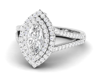 Marquises Shape Lab Grown Diamond Engagement Ring In 14K Solid White Gold,Vintage Lab Grown Diamond Women's Ring,Valentine Gifts For Wife