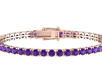 Natural Round Cut Amethyst Bracelet,Handmade Amethyst Tennis Bracelet In 925 Sterling Silver,Perfect Anniversary Gift For Her