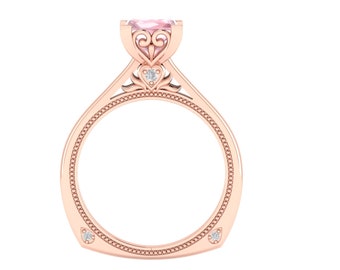 Unique Pink Morganite Wedding Ring | 14K Solid Rose Gold Pink Morganites & Diamond Engagement Ring | Pink Morganite Anniversary Ring