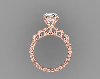 Solitaire Lab Grown Diamond Engagement Ring In 14K Rose Gold | Vintage Lab Grown Diamond Wedding Ring | Lab Grown Diamond Anniversary Ring