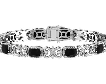 Vintage Black Onyx Tennis Bracelet | 925 Sterling Silver Black Onyx Handmade Bracelet | Unique Black Onyx Bracelet | Gifts For Girlfriend