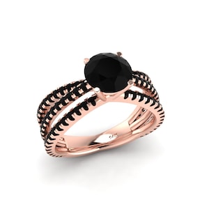 Natural Round Shape Black Onyx Engagement Ring In 925 Sterling Silver,Unique Black Onyx Wedding Ring | Black Onyx Anniversary Ring