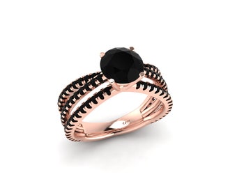Natural Round Shape Black Onyx Engagement Ring In 925 Sterling Silver,Unique Black Onyx Wedding Ring | Black Onyx Anniversary Ring