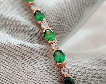 Natural Gorgeous Tsavorite Bracelet 925 Rose Gold Tsavorite Tennis Bracelet Anniversary Gifts For Wife Gifts For Her Christmas Gifts