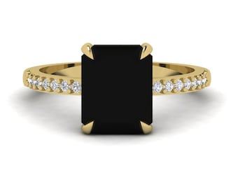 Natural Black Onyx Engagement Ring In 14K Solid Rose Gold Black Onyx & Diamond Ring | Anniversary Ring | Onyx Wedding Rings | Promise Ring