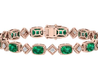 Vintage Emerald Tennis Bracelet | 925 Sterling Silver Emerald Bracelet | Emerald Handmade Bracelet | Wedding Bracelet | Rose Gold Bracelet