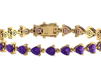 Natural Trillion Shape Amethyst Bracelet | Gorgeous Women's Amethyst Tennis Bracelet In 925 Sterling Silver,Perfect February Birthstone