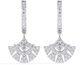 Natural Diamond Vintage Dangle Earrings In 14K Solid White Gold | Unique Diamond Women's Earrings | Diamond Studs Earrings | Gifts For Her