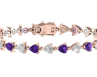 Natural Trillion Shape Amethyst Tennis Bracelet | Amethyst Handmade Bracelet In 925 Sterling Silver | February Birthstone | Gifts For Her