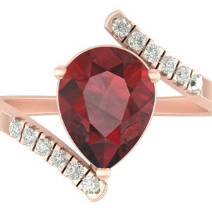 Natural Red Garnet Engagement Ring In 14K Rose Gold | Pear Shape Garnet & Diamond Wedding Ring | Garnet Promise Ring | January Birthstone