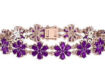 Natural Amethyst Bracelets | Pear Cut Amethyst Tennis Bracelets | Handmade Bracelets | Rose Gold Amethyst Bracelets | Wedding Gift For Her