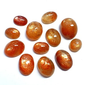 A One Qualität 100% natürlichen Sonnenstein 12 Stück Lot Oval Cabochon Sonnenstein Lose Edelstein für die Herstellung von Schmuck 80 Ct. 16x12 BIS 10x8 mm HM-1776