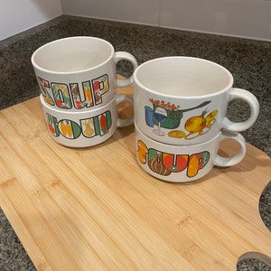 Soup Bowl, Soup Bowl Mugs, Vintage Japan Bowl, Japan Mug, 1970's Soup Bowls, Stoneware Soup Bowls, Ceramic Soup Mugs, JushShopVintage