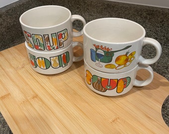 Soup Bowl, Soup Bowl Mugs, Vintage Japan Bowl, Japan Mug, 1970's Soup Bowls, Stoneware Soup Bowls, Ceramic Soup Mugs, JushShopVintage