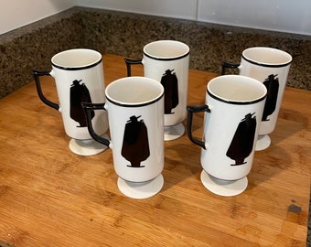 Capa Negra Coffee Cups/Capa Negra Cappuccino Cups,5 Capa Negra Cups, Espresso Cups, Footed Japanese Cups,  Armbee, JushShopVintage