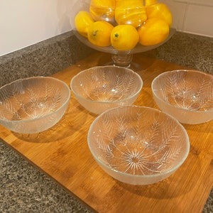 Arcoroc Country Wheat Pattern Glass Bowls, 5 inch Bowls, Set of 4, mcm Dinnerware, Vintage Cristal D&#39;Arques-Durand, Replacement Wheat Bowl