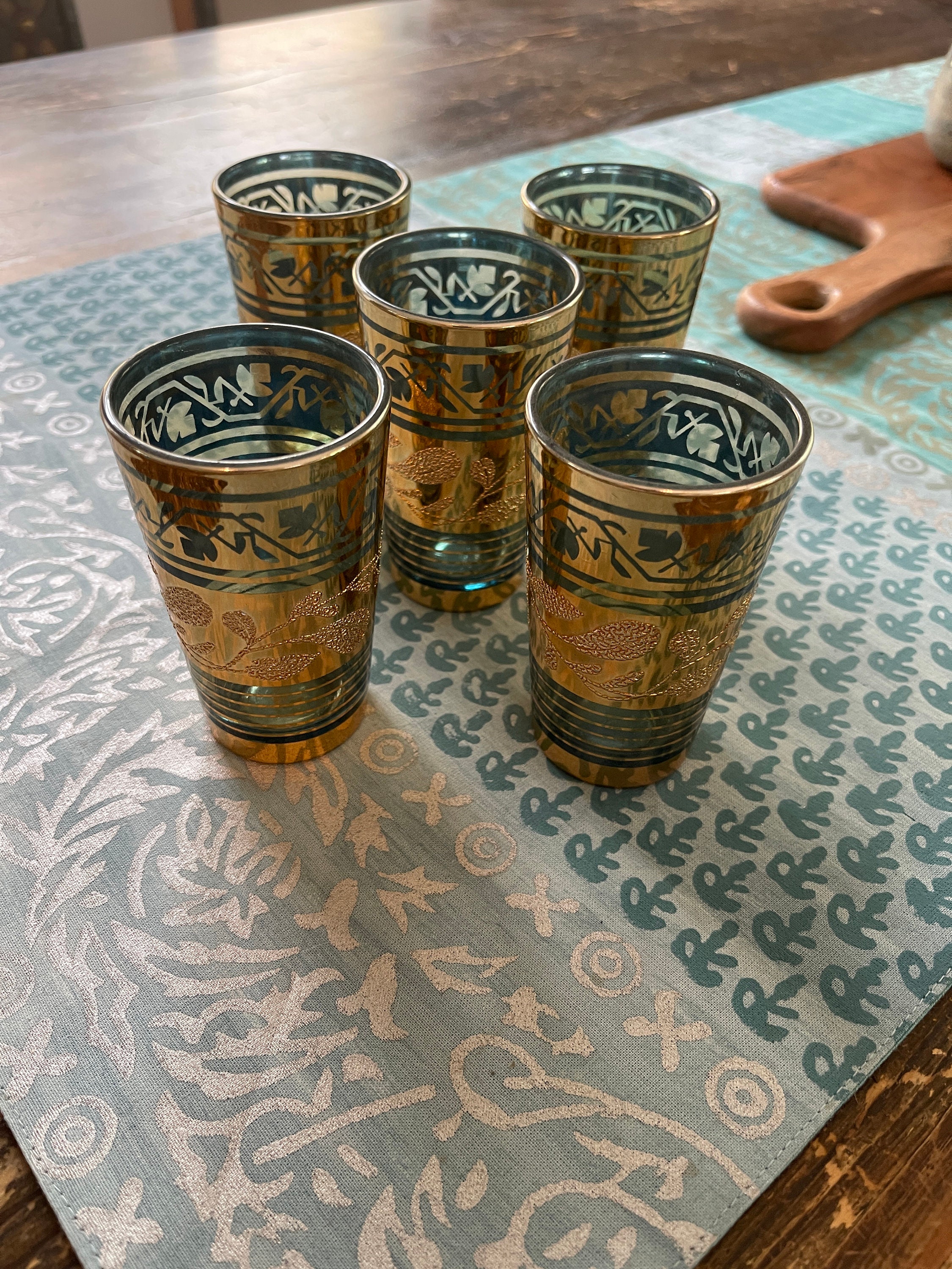 Vintage Green and Gold Glasses Juice Glasses Etsy
