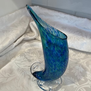 Lewis Olson Vase, Blue Glass Vase marked Lewis Olson, handmade glass, handblown glass, birthday gift, wedding gift, collectible glass vase