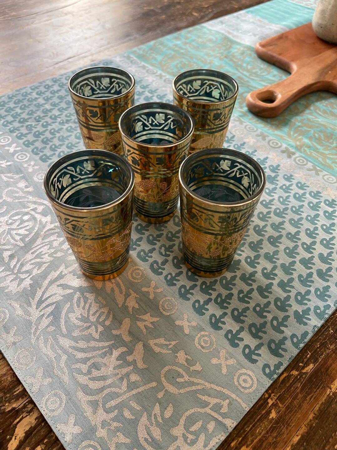 Vintage Green and Gold Glasses Juice Glasses Etsy