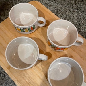 Vintage Japan Stoneware Soup Mugs, Colorful Print, Set of 4 image 10
