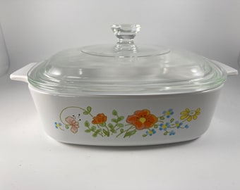 Vintage Corningware Wild Flower Casserole, 1 Quart with Lid