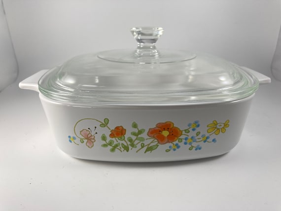 Vintage Corningware Wild Flower Casserole, 1 Quart with Lid