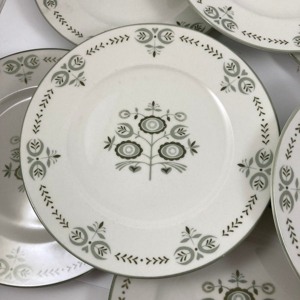 Franciscan Heritage China Dinnerware, Dinner Plate, Salad Plate, Bread and Butter Plate, Vintage Dishes, Green Ivory China, Folk Art Pattern