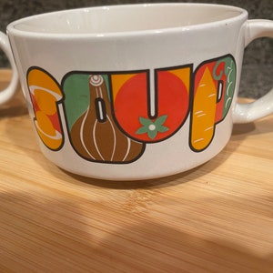 Vintage Japan Stoneware Soup Mugs, Colorful Print, Set of 4 image 6
