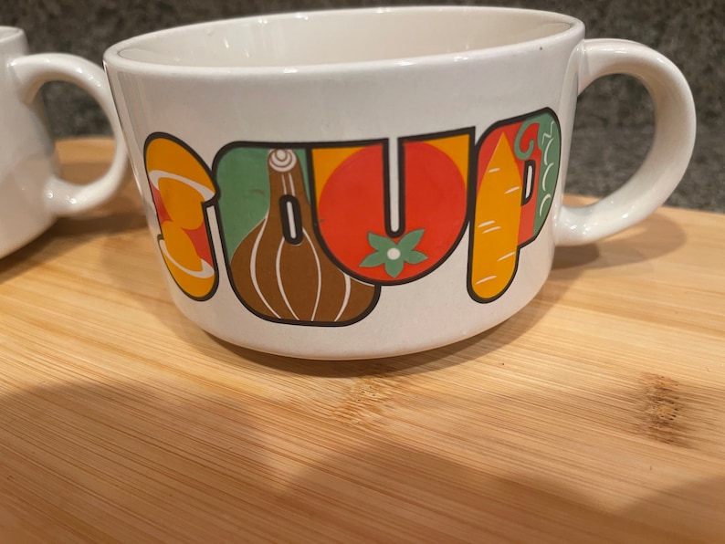 Vintage Japan Stoneware Soup Mugs, Colorful Print, Set of 4 image 6