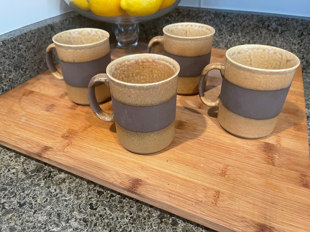 Set of Four Japanese Coffee Mugs, Vintage Japanese Coffee Cups, Japanese Brown Mugs, 70s