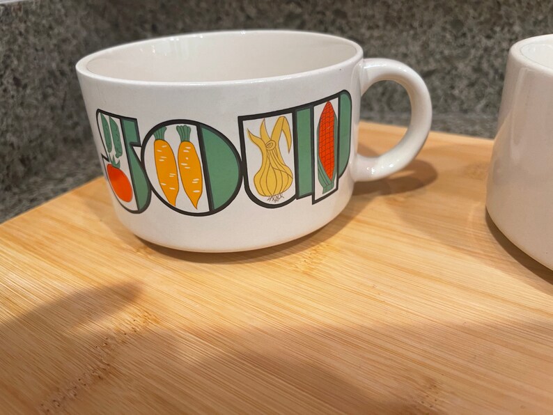 Vintage Japan Stoneware Soup Mugs, Colorful Print, Set of 4 image 7