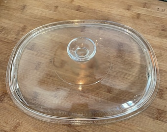 Pyrex Oval Glass Lid, Marked Pyrex 03 DC 1 1/2  C A Replacement Pyrex Corning Glass 11 Inch Lid, Glass Casserole Lid Round Handle, Excellent