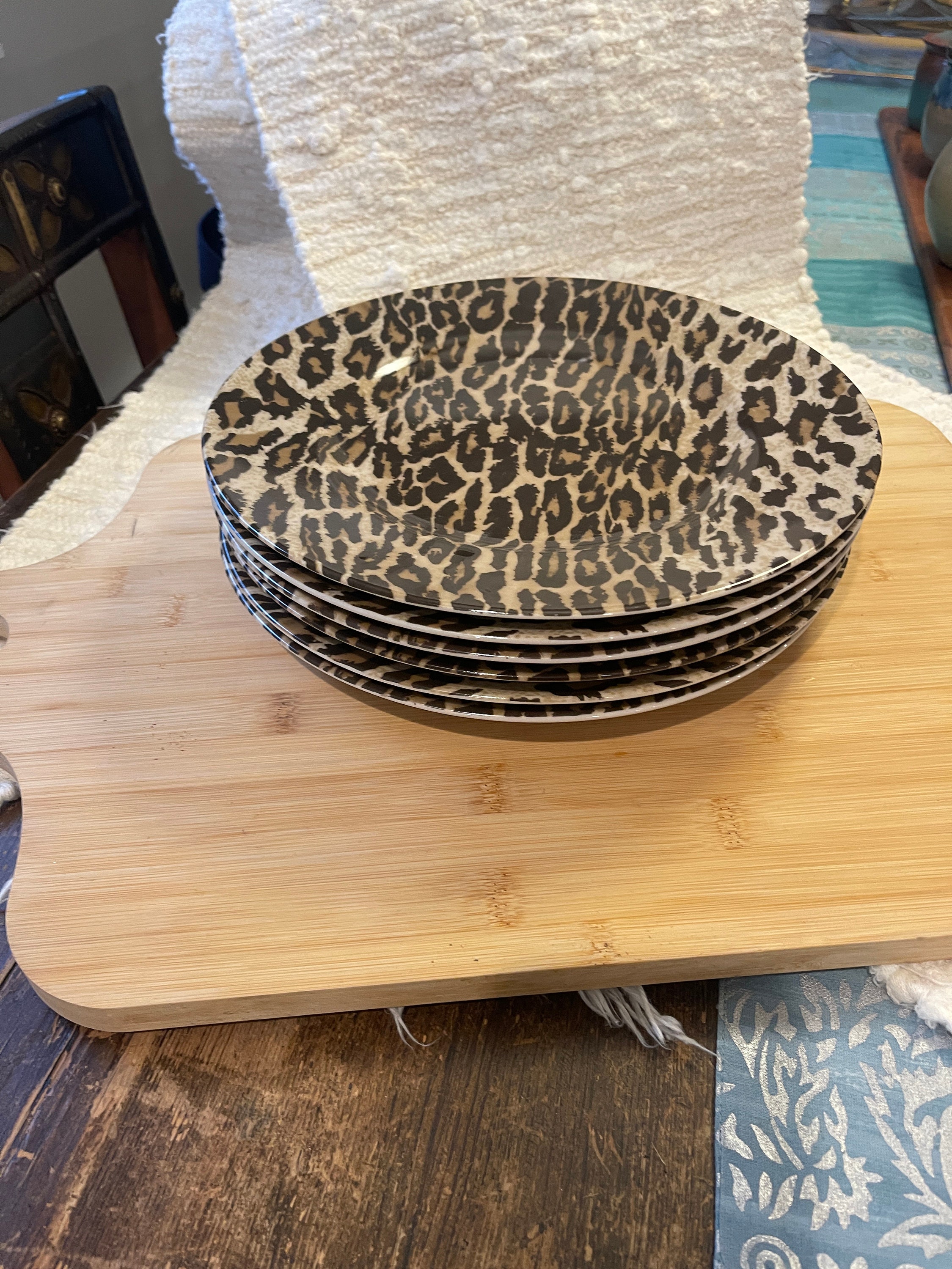 222 Fifth Jungle Jim Nick and Nora Leopard Plates, Salad Plates