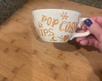 Vintage Snack Cup, Popcorn Pretzel Chips Mug, Housewarming Gift