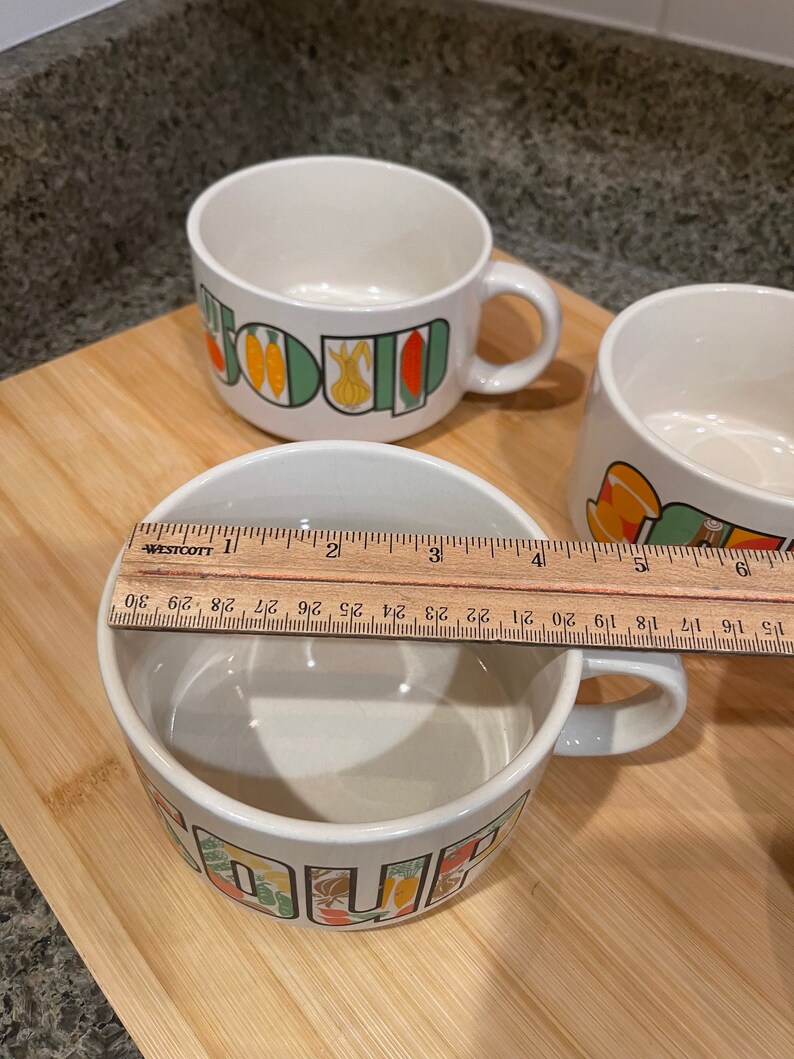 Vintage Japan Stoneware Soup Mugs, Colorful Print, Set of 4 image 4