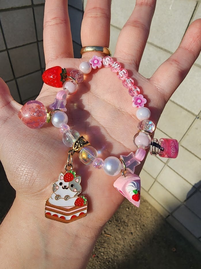 Kawaii Sweet Charms Bracelet Acrylic Beads Bracelet With Fake Sweets Charms  Christmas Gift for Her & for Teen Girls 