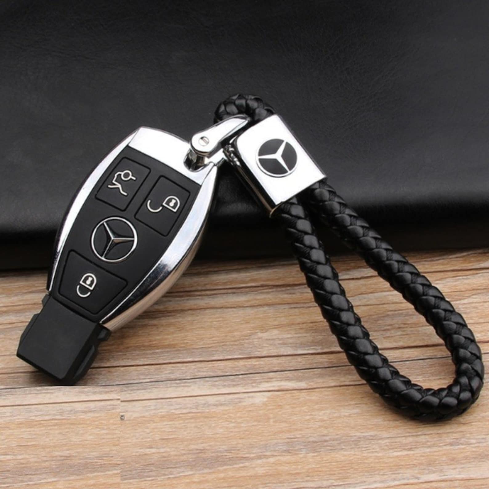 Personalized Mercedes Keychain / Keyring Leather Black Etsy