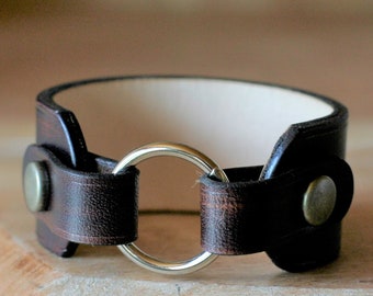 Handmade Leather Ring Bracelet Cuff - Memorial Jewelry