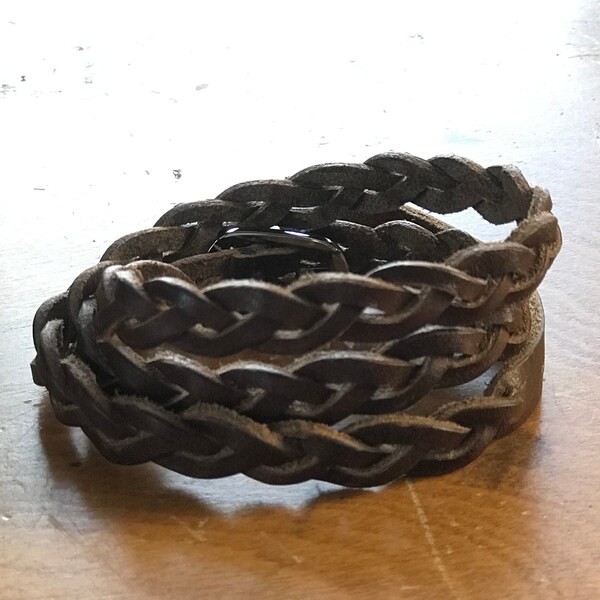 Delicate Braided Leather Wrap Bracelet | Adjustable Buckle Closure