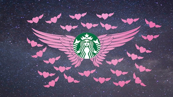 Seamless Angel Wings Full Wrap Starbucks DIY Cold Venti Cup 24 Oz / Heaven Heart Custom Starbucks Cup SVG Decal File for Cricut