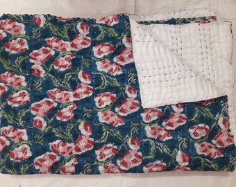 Indian Kantha Quilt  Handmade  Quilted AC Quilt Blanket Cotton Indian Blanket Quilted Queen Kantha Quilt Twin Kantha Quilt