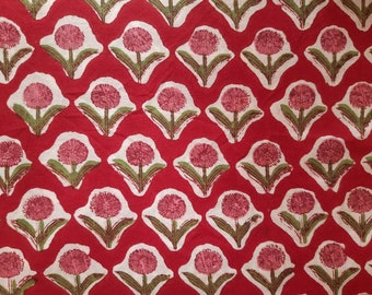 Vintage French Indienne Floral Garland Cotton Fabric ~ Persimmon Coral Red 